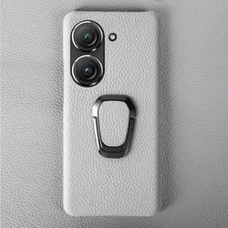 Handmade Genuine Leather Protective Phone Case with Stand Holder, Back Shell Cover for Asus Zenfone 11 Ultra (GRAY)