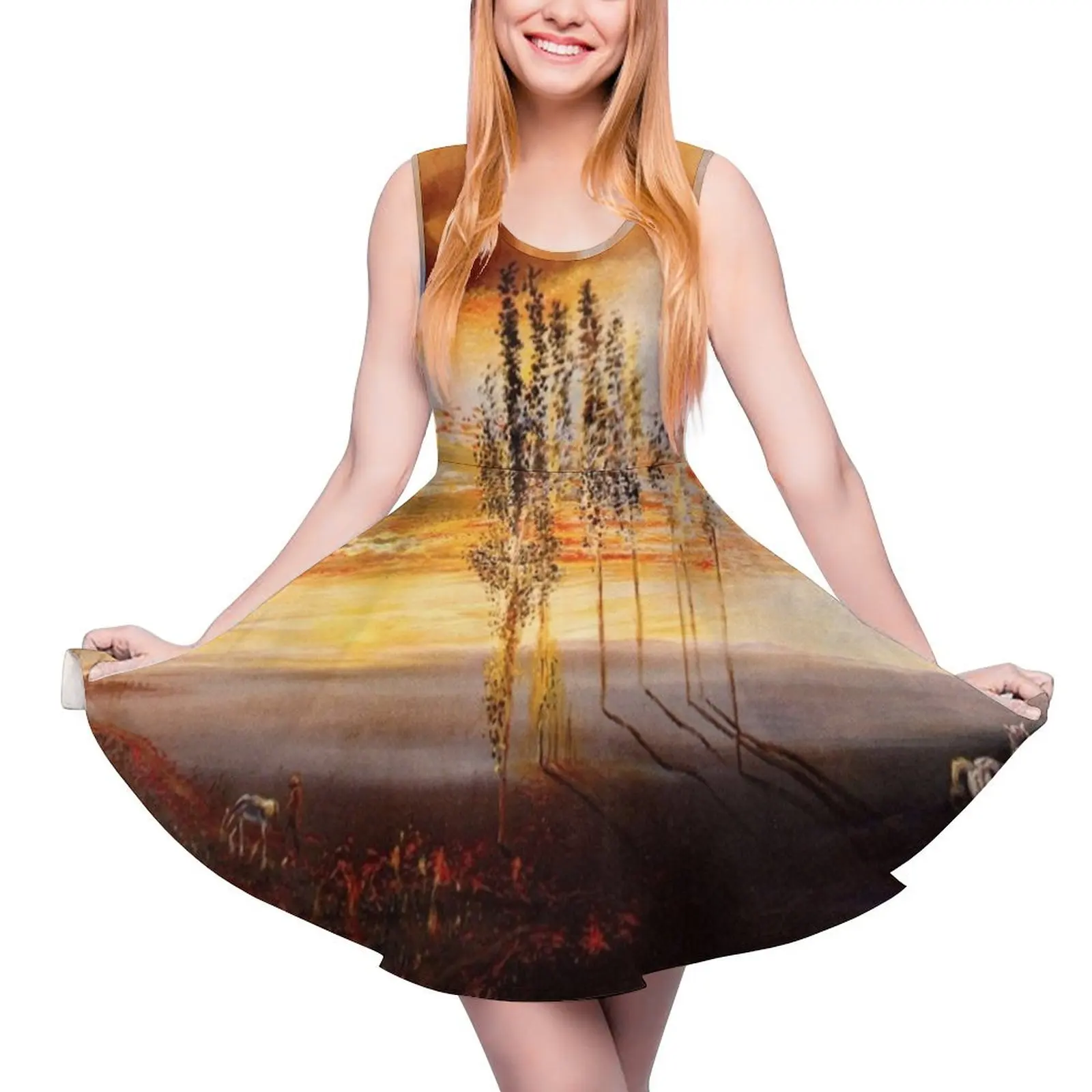 

Favourite Artists - Salvador Dali - The Way to Pubol Round Neck Dress Women's summer dresses evening dress women