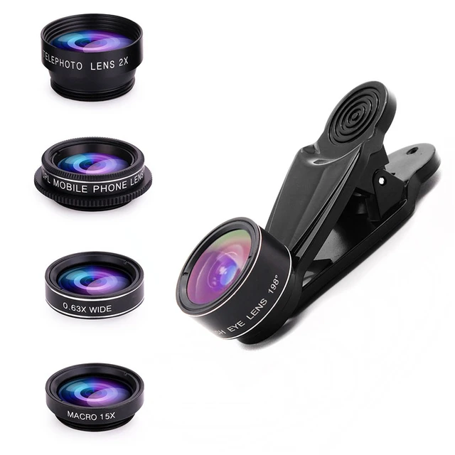 Fisheye Objectif macro grand angle pour iPhone 14 13 12 11 X XS Xr SE 8 Pro  Max Mini Samsung Objectif d'appareil photo 0,45x avec clip et sac en PU