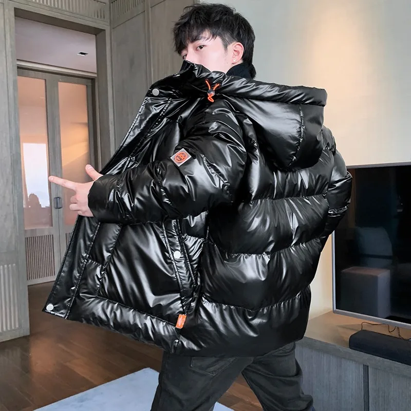 

Shiny Coats Men Hood Warm Hip HOP Winter Overcoat Men's Cotton-padded Parkas Casual Men's Thickened Parka