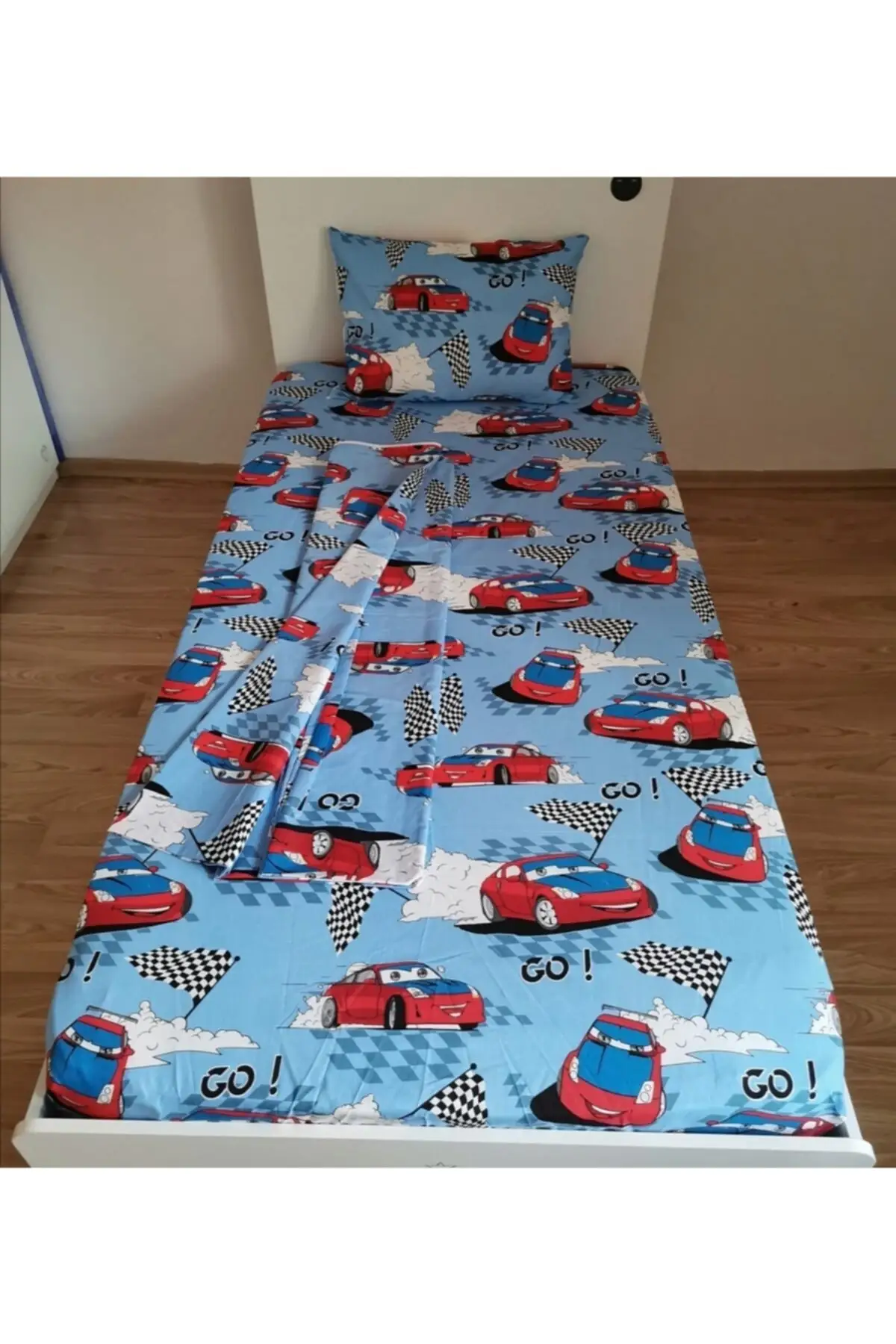 

Boys' Car Model Single Duvet Cover Set Cotton-Polyester 100x200 Tires Blue Size Bedroom Textile Home