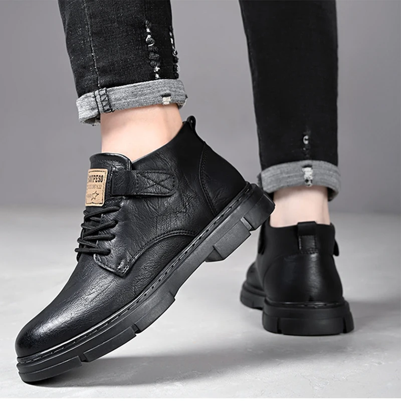 Men Boots Casual Winter Male Shoes High Top Platform Leather