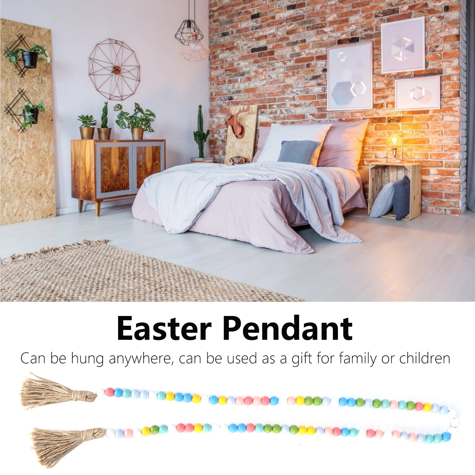 

Деревянная гирлянда из бусин с кисточками, деревенская Пасхальная гирлянда из бусин, украшение для стен дома, рукоделие