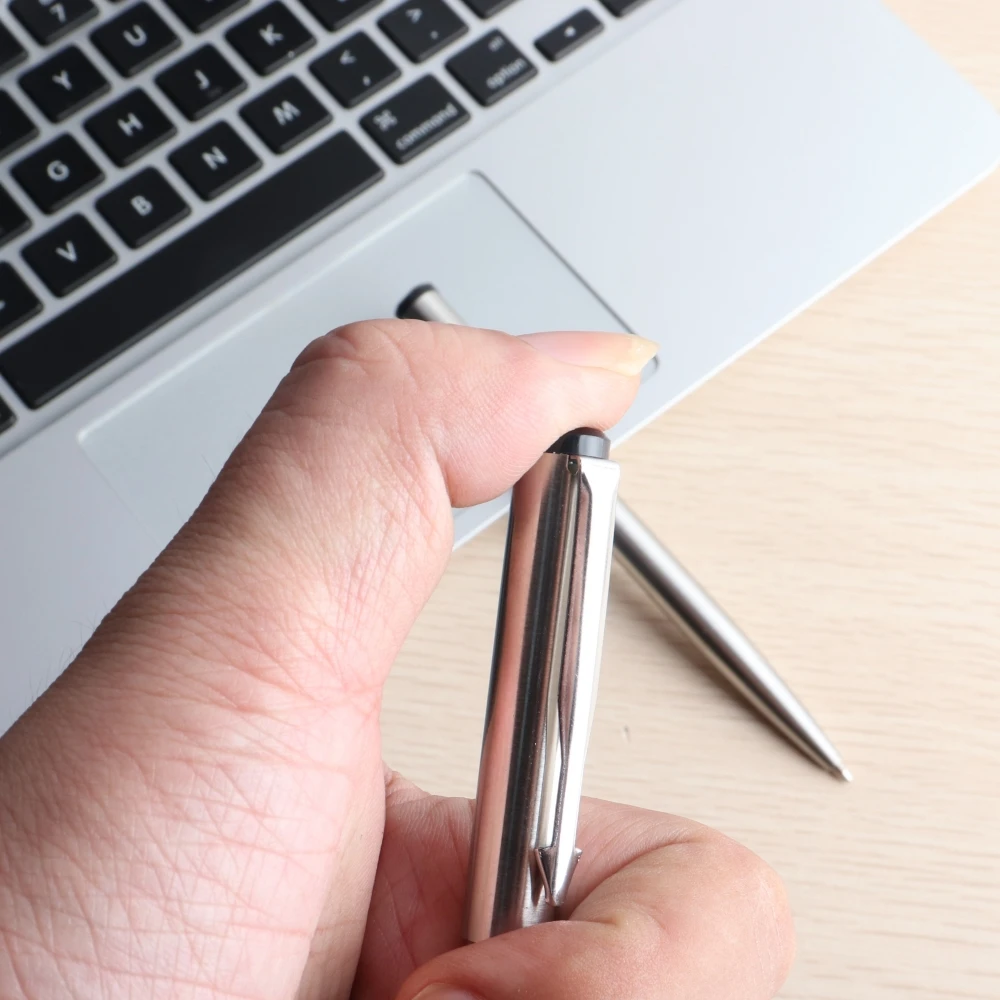 Metal Gel Pen Stainless Steel Push style Gel Pens 0.5mm Blue Black Ink Student School Stationery Supplies Silver Pen 3