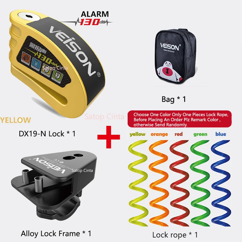 Veison-candado con alarma para motocicleta, candado antirrobo para freno de disco de Moto, sonido de 130DB, recordatorio de seguridad, bolsa de cuerdas