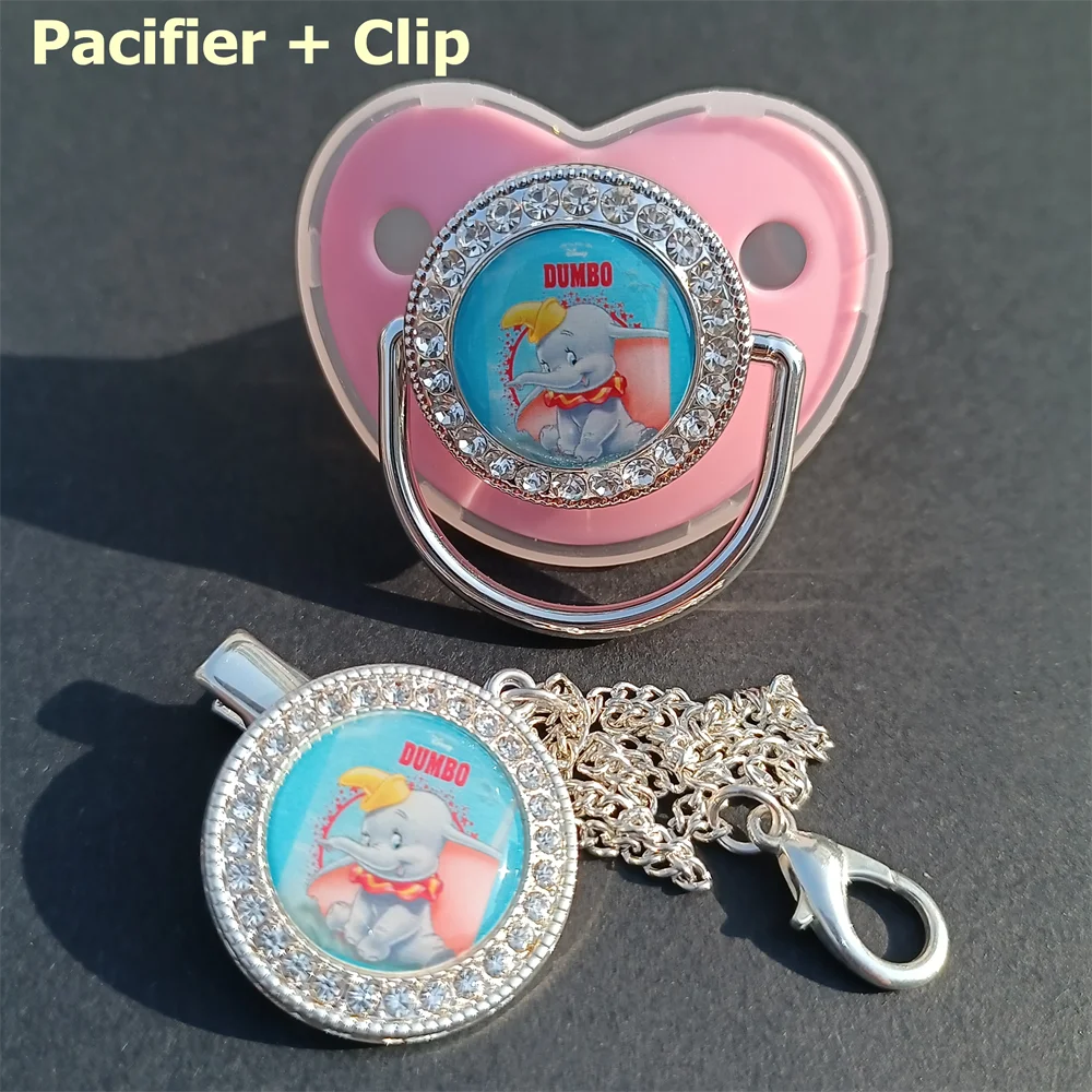 [1 Set] Disney Cute Pink Transparent Baby Pacifier With Clip For