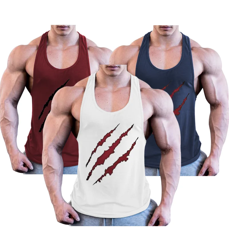 

2024 fashion Men's tops printing Vest Pure Cotton Undershirts Bodybuilding Motion Outerwear Sweatshirt Short sleeve Male TankTop