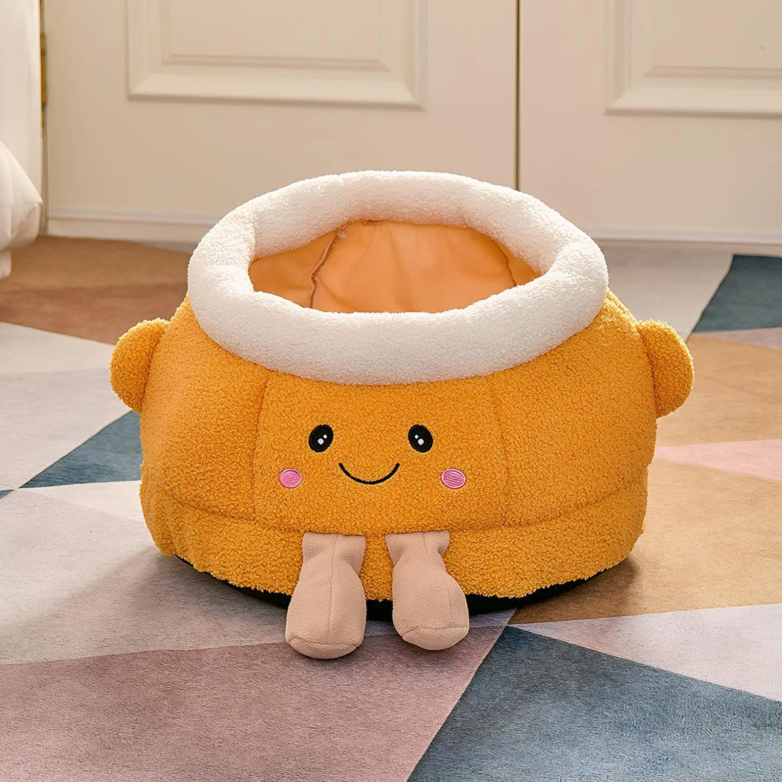 Cat Bed House Warm Orange Shaped Cute Soft Dog Supplies Cat Tent Bed For Outdoor Winter Travel Car Camping Desk Bedside Window