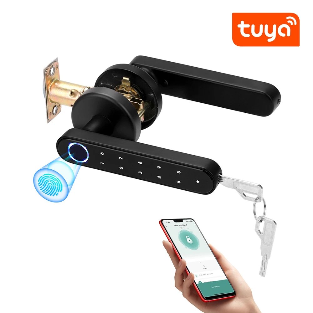 Tuya SmartLife APP Smart Fingerprint Password RFID Card Lock For Indoor Wooden Metal Door smart door lock,smart lock,electronic lock,fingerprint door lock,password lock