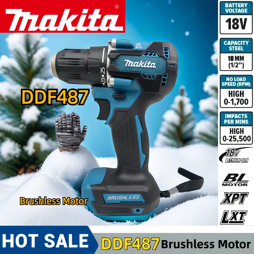 New 2024 Makita DDF487 Screwdriver Cordless Percussion Drill 18V LXT Electric Variable Speed Brushless Motor Impact Power Tools
