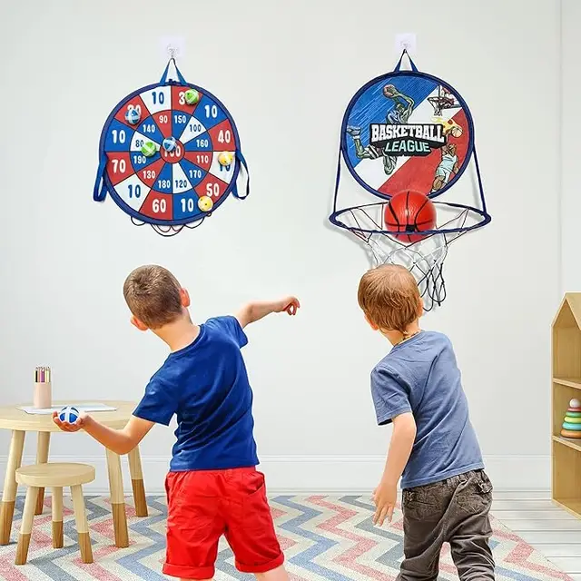14 Inch 2-in-1 Dartboard and Basketball, Basketball Set Indoor Basketball Hoop, Sports Kids Outdoor Toy,