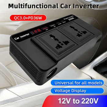  Inverter per Auto con Rilevamento Tensione, Display Digitale e Porta di Ricarica USB Type-C, Convertitore DC/AC 200W da 12V DC a 220V AC
