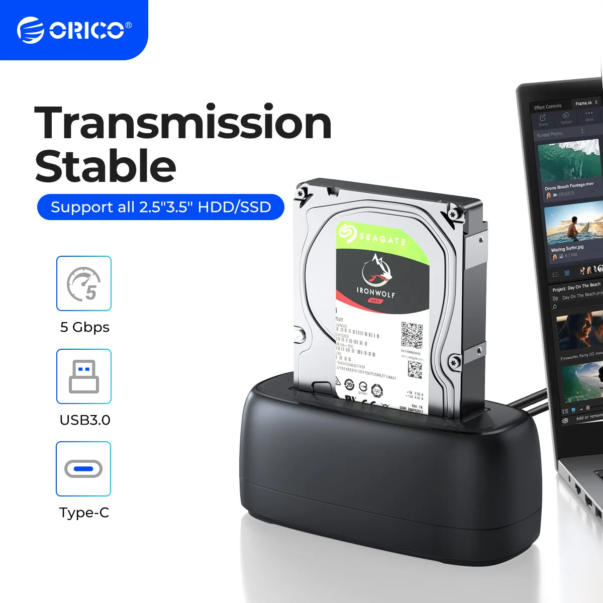 Orico Sata A Usb3.0 Docking Station Per Disco Rigido Per Custodia Per Disco Ssd Da 2.5 "3.5" 5Gbps Speed Hdd Docking Station Custodia Per Disco Rigido