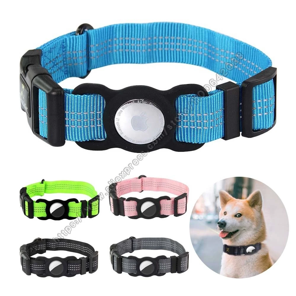 Airtag Dog Nylon Collar Adjustable For Apple Airtag Silicone Case
