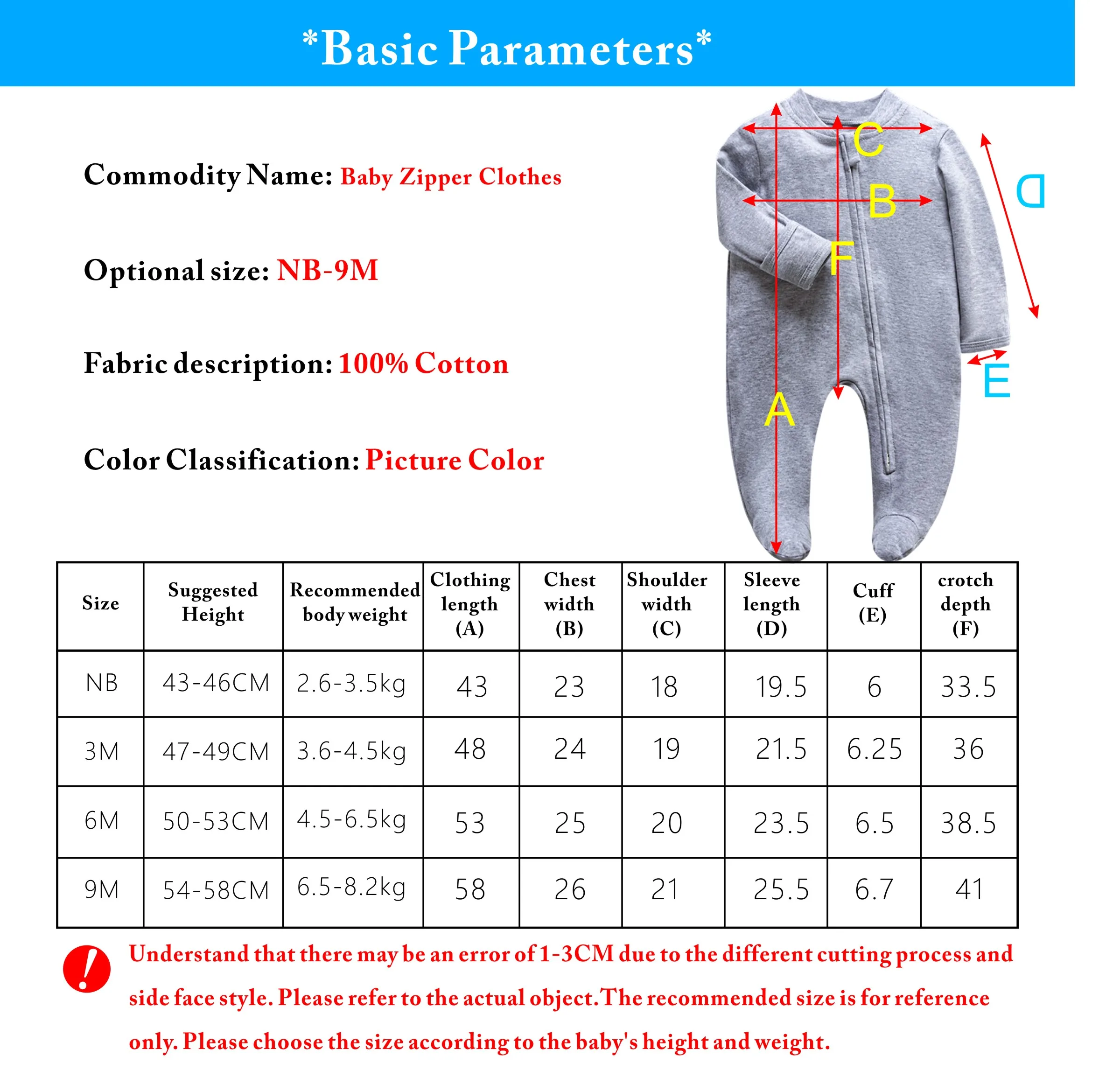 Newborn Footed Pajamas Zipper Girl and Boy Romper Long Sleeve Jumpsuit Cotton Solid White Fashion 0-12 Months Baby Clothes 6