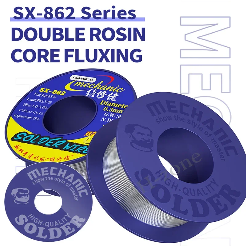 MECHANIC 60g Soldering Wire Double Rosin Core Flux SX-862 183℃ Melting Point 0.3-1.8mm High Purity Environmental Tin Wire Tools