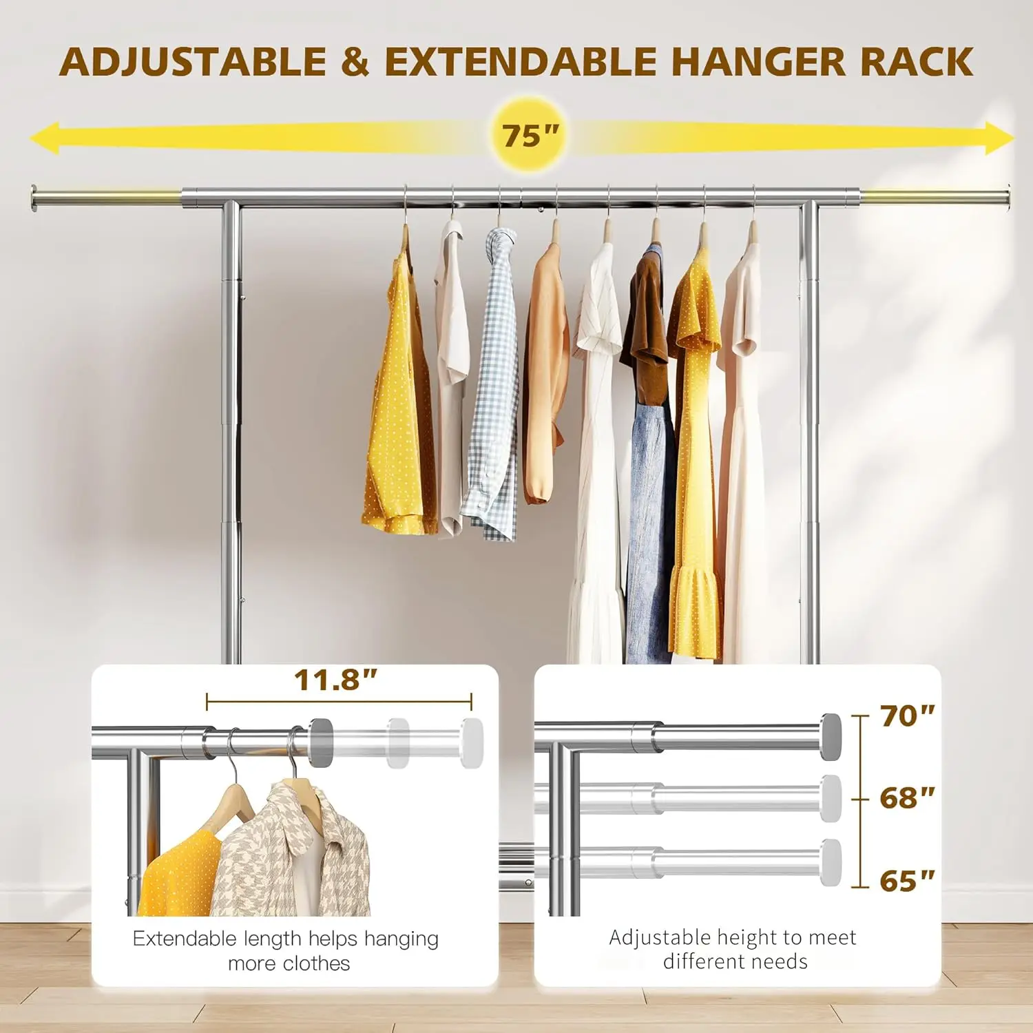 Heavy Duty Clothes Rack, Clothing Racks for Hanging Heavy Clothes 300+, Rolling Clothing Rack Load 485 LBS