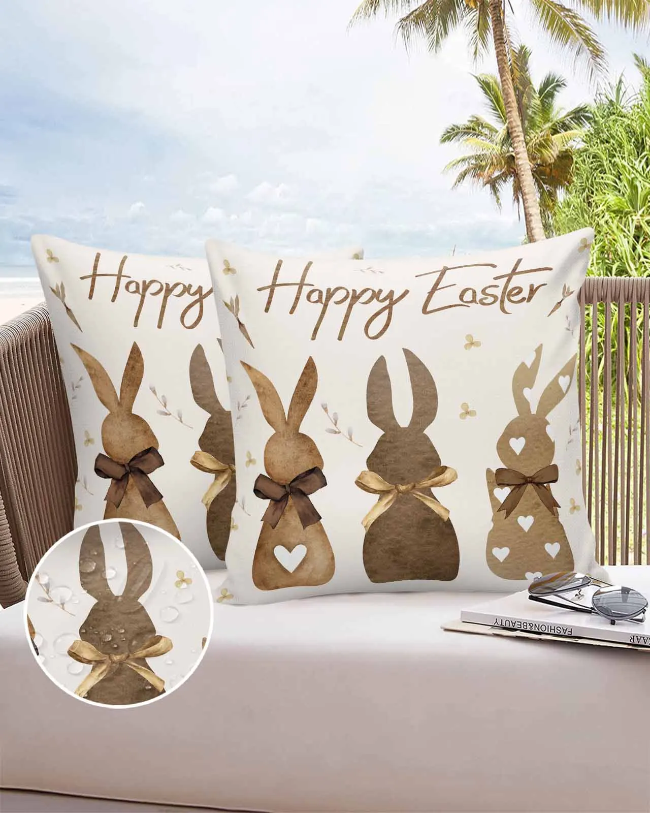 

2/4 Pcs Easter Brown Plaid Rabbit Retro Pillowcase Waterproof Bedroom Living Room Sofa Cushion Cover Holiday Pillowcase Gift