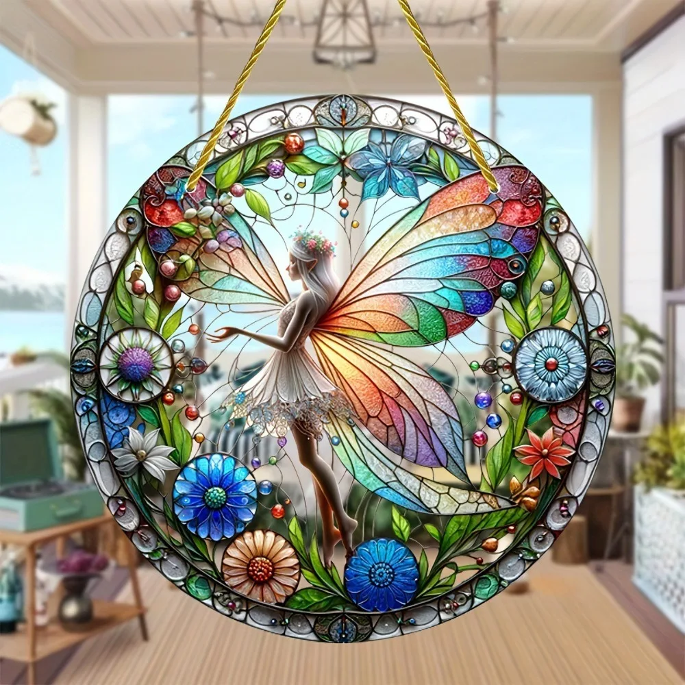 Decoration Forest Fairy Sun Catcher Acrylic Window Hanging Fairy Suncatcher Colorful Glass-Style Window Light Catcher Garden sun catcher sun catchers window ornament