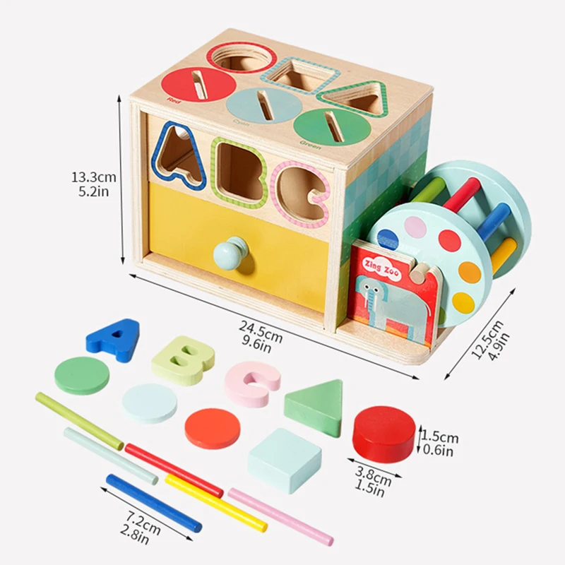 Montessori Wooden Sensory Toy Baby Shape Matching Color Cognition  Permanence Box Kid Music Stick Fine Motor Skill Education Toy 6