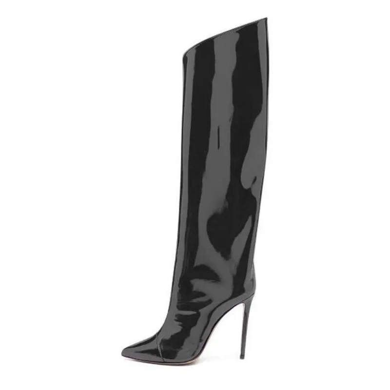 

SHOFOO shoes Fashion women's boots. Heel height about 11cm. Women's knee high boots. Black. Pointed boots. Fashion show banquet