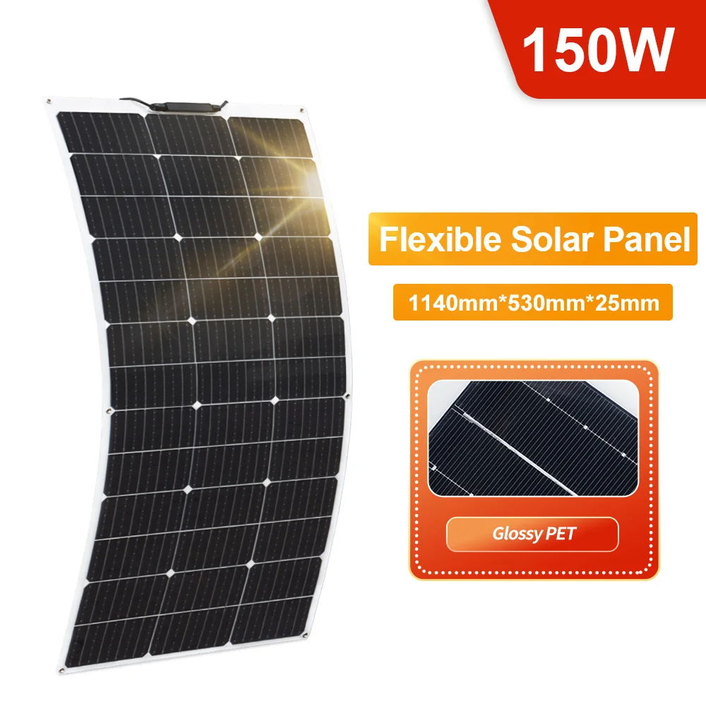 Flexible Solar Panel kit Painel Solar Flexível, Sistema de Carregador de Bateria, Motor Home Camper Varanda, 150W, 120W, 100W, 50W, 18V Carga, 12V