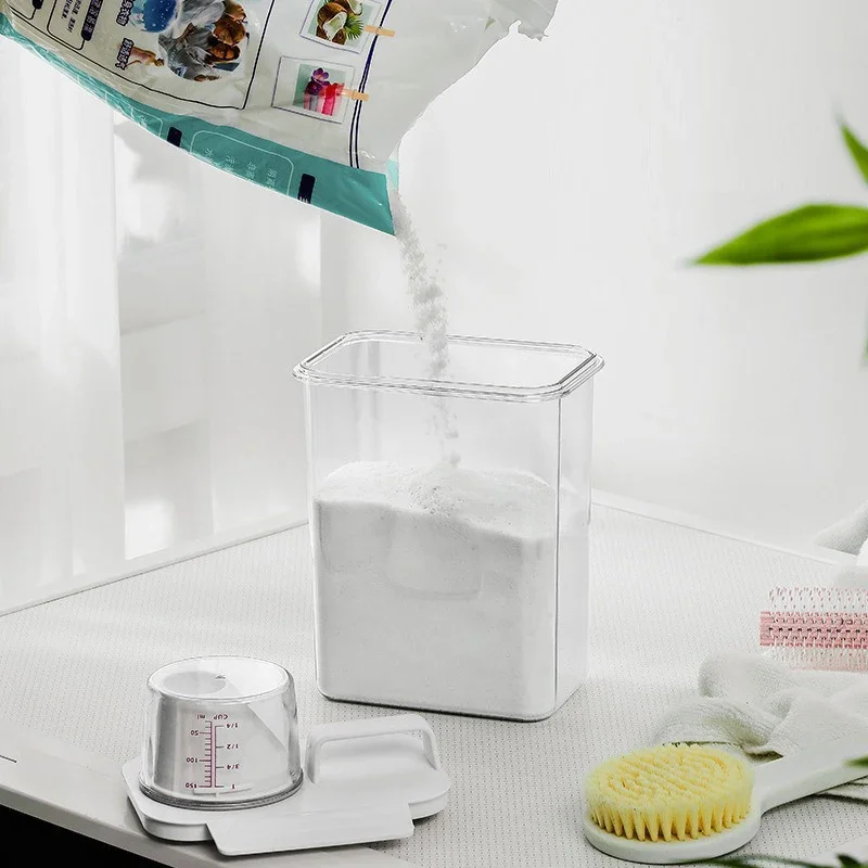 Laundry Detergent Container Airtight Dispenser with Measuring Cup Clear Washing Powder Storage Box Rice Cerealn Dispenser