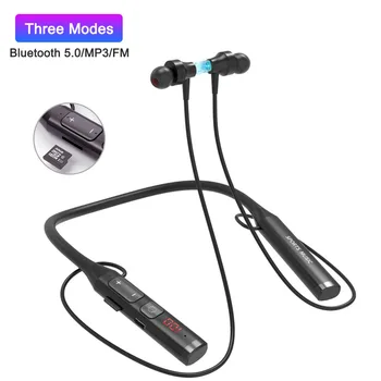 무선 블루투스 5.0 헤드폰, 9D HiFi 스테레오, 목에 거는 이어폰, 스포츠 이어버드, TF 카드 지원, FM 오디오 재생