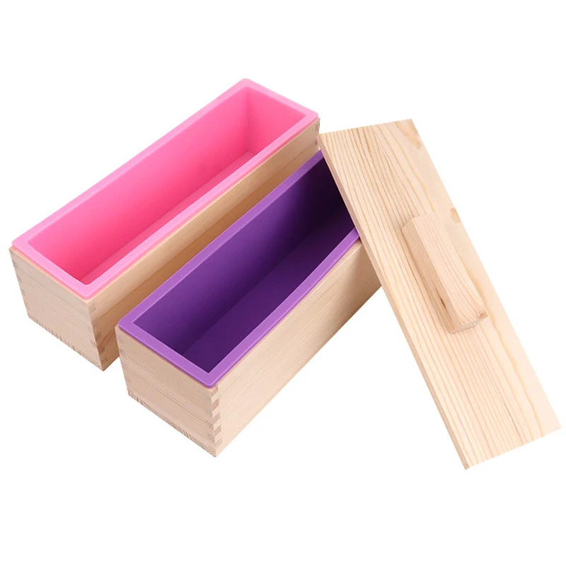 Molde de jabón de silicona rectangular pequeño con caja de madera DIY molde  de pan hecho a mano