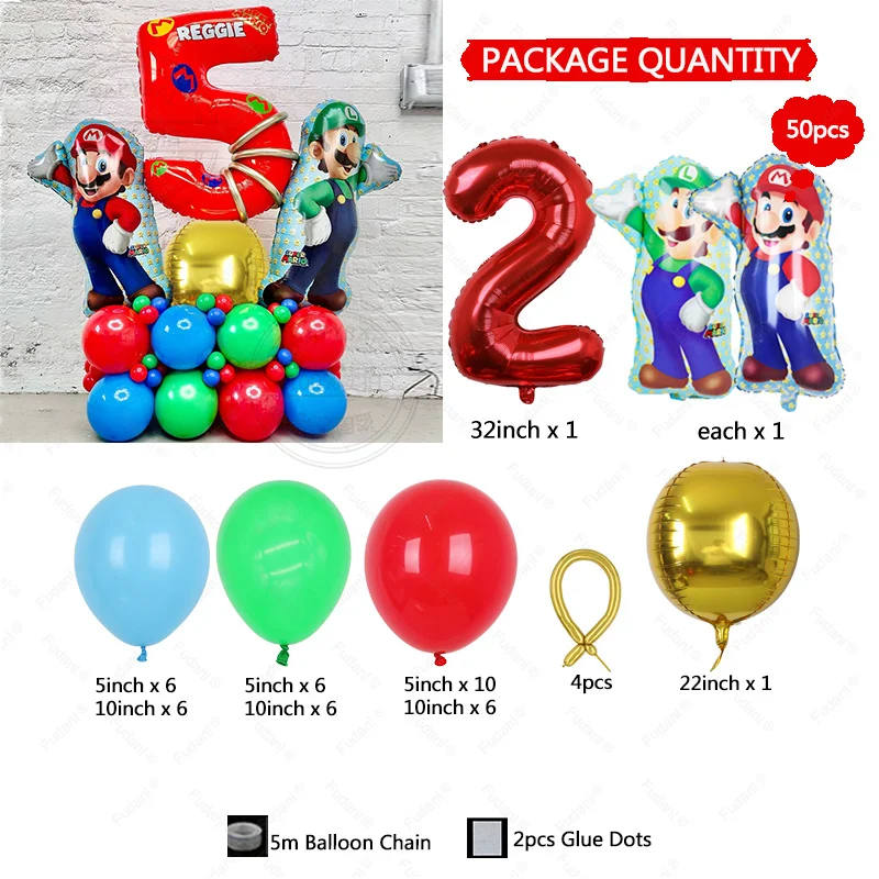 thumbnail image 1 of Kit de arco de guirnalda de globos con temática de Super Brothers Mario, 143 piezas, globos de látex rojos, amarillos y azules, suministros de decoración para fiesta de cumpleaños infantil, 1 of 5