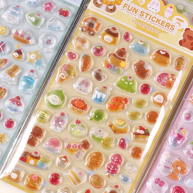 6-Style Japanese 3D Cute Stickers - Crystal Embossed Design for Phone Case, Journal, Dairy Photo, DIY & Creative Collag Material