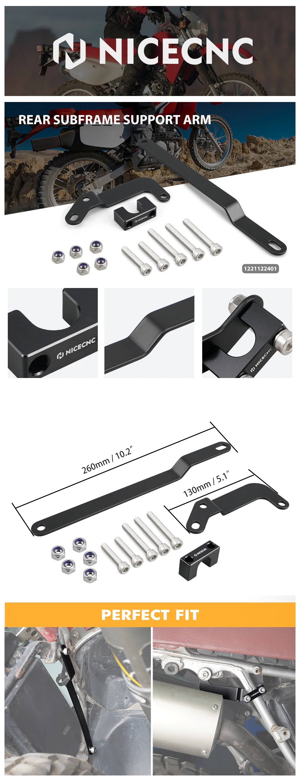 NICECNC Für Honda XR650L XR 650L 1993-2024 2023 2022 2021 XR 650L Motorrad Hinten Hilfsrahmen Unterstützung verstärkte Arm Versteifung – Detail 1