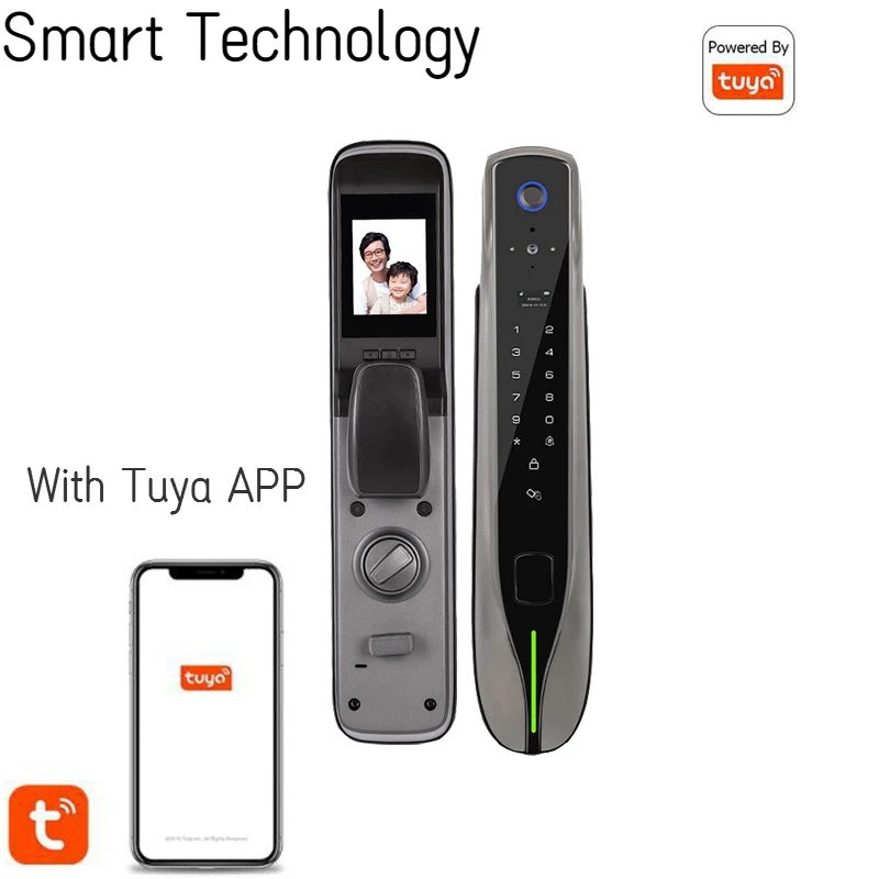 Tuya Wifi App Control Automatic Smart Door Lock Builtin Camera With