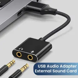Enhanced USB Sound Card Adapter with Braided Cable for Headphones and Microphones