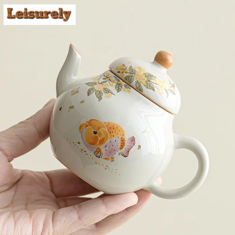 Grass Ash Glaze Gold Osmanthus Fish Ruyi Teapot Japanese Tea Infuser Pot Tea Maker Kettle With Strainer Drinkware Collection