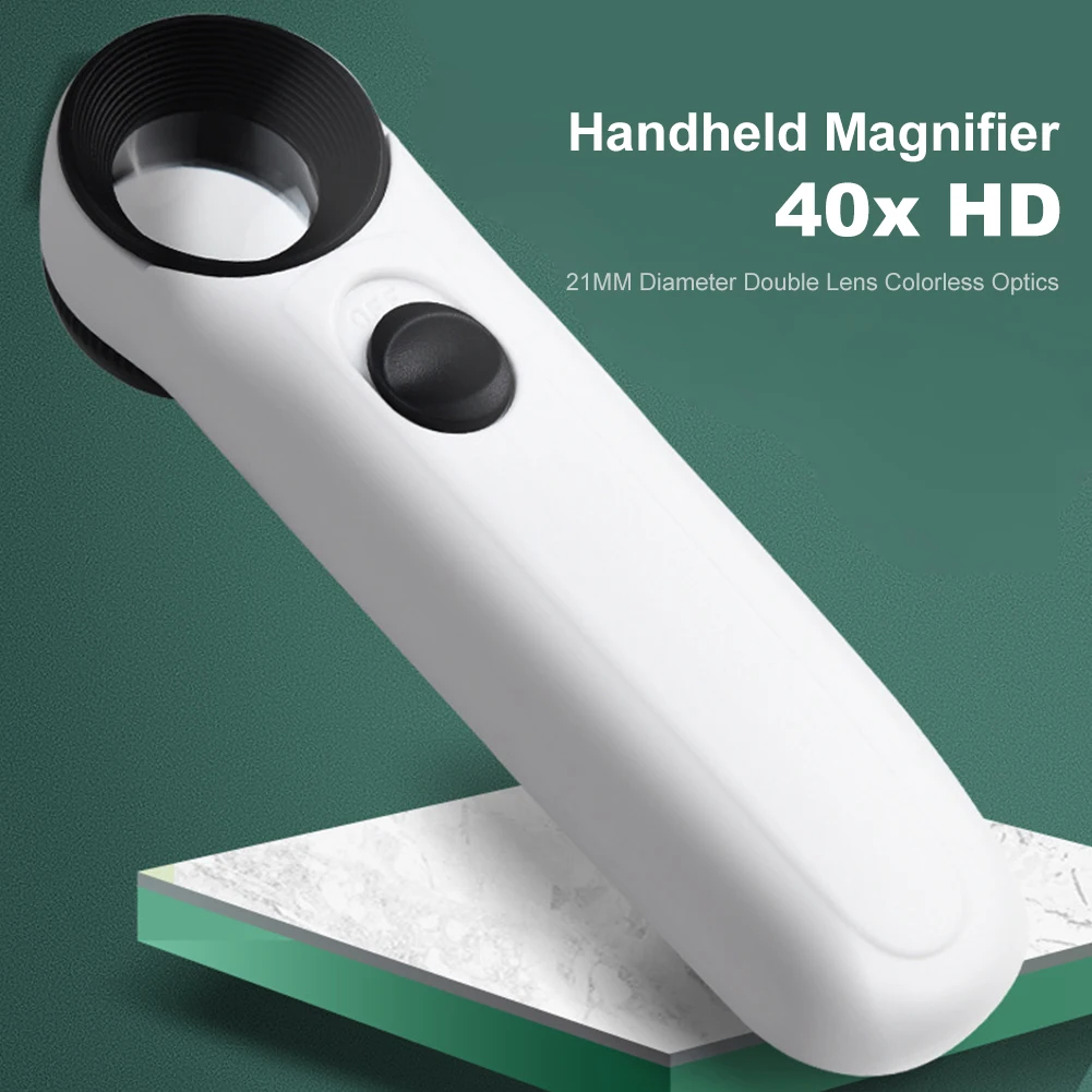 40X Handheld Magnifier Illuminated Jewelers Loupe Magnifier with 2 LED Lights Jeweler Eye Jewelers Loupe for Jewelry Identifying