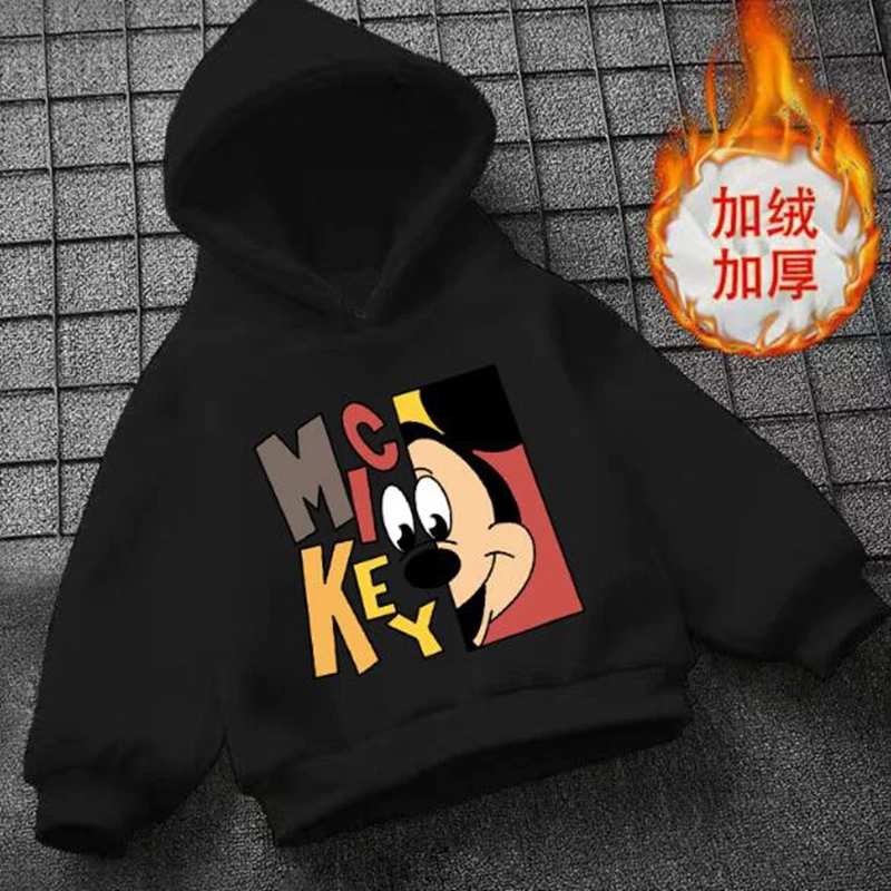 Kids Girls Long Sleeve Hoodies Sweatshirt Baby Boys Winter Autumn Clothes Cartoon Mickey Minnie Mouse Velvet Pajama Tops Outfit