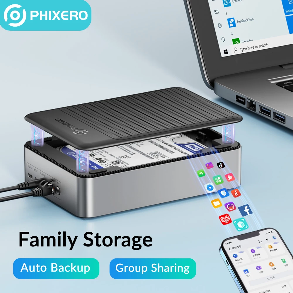 

PHIXERO NAS Wireless Personal Private Cloud Server 2.5" inch SATA Hard Drive Storage Box HDD SSD Enclosure HD Disk External Case