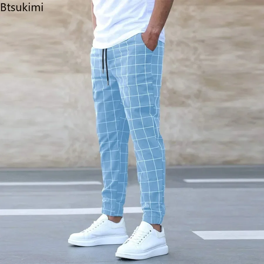 2025 Nuova Primavera Autunno Casual Pantaloni Plaid da uomo con coulisse Pantaloni larghi Tendenza Streetwear Pantaloni sportivi Pantaloni sportivi da uomo d'affari 5