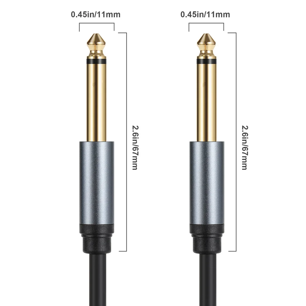 Premium Guitar Patch Cable - 6.35mm Mono Jack Instrument Cord, Male to Male, Various Lengths