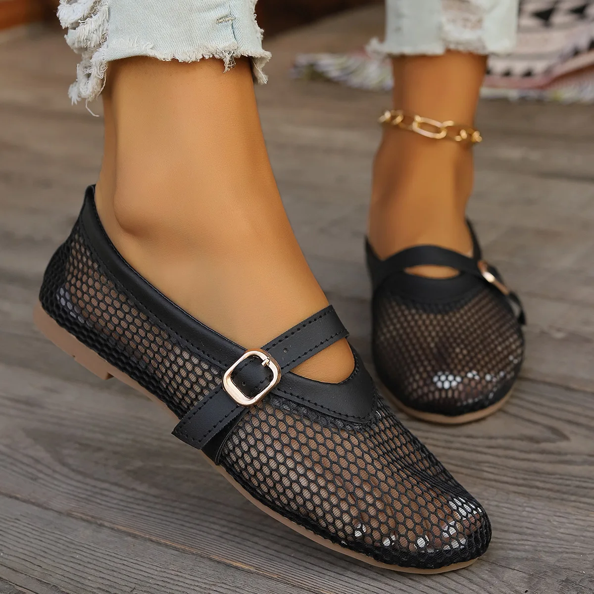 Summer Mesh Hollow Sandals Women Flats Shallow 2024 New Beach Shoes Comfort Retro Female Flat shoes 2