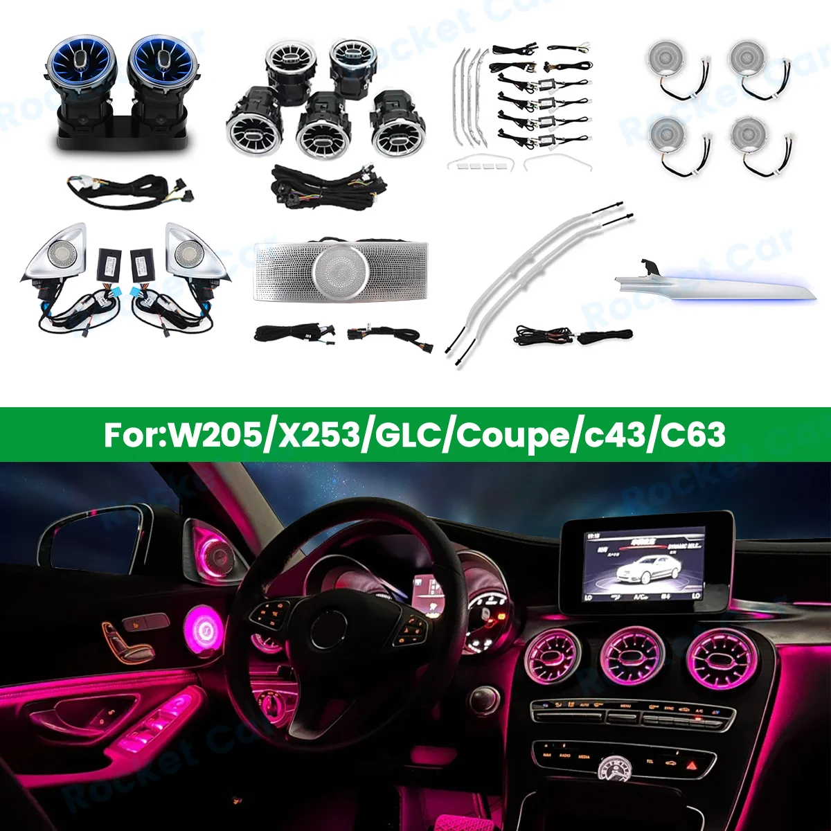 64 farben LED Turbine Vents Umgebungs Licht Für Mercedes Benz W205 X253 GLC Coupe C43 C63s Auto Lautsprecher Abdeckung dekorative Lampe Teil