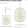 Oversized Rattan Hanging Egg Chair with Stand, Thick Cushion and Frame Outdoor Rocker, for Indoor Outdoor. Comfy Egg Swing Chair 4