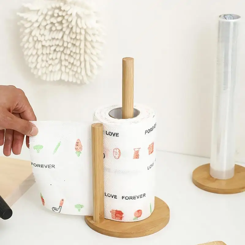Wooden Paper Towel Holder – Kitchen & Bathroom Vertical Stand 2
