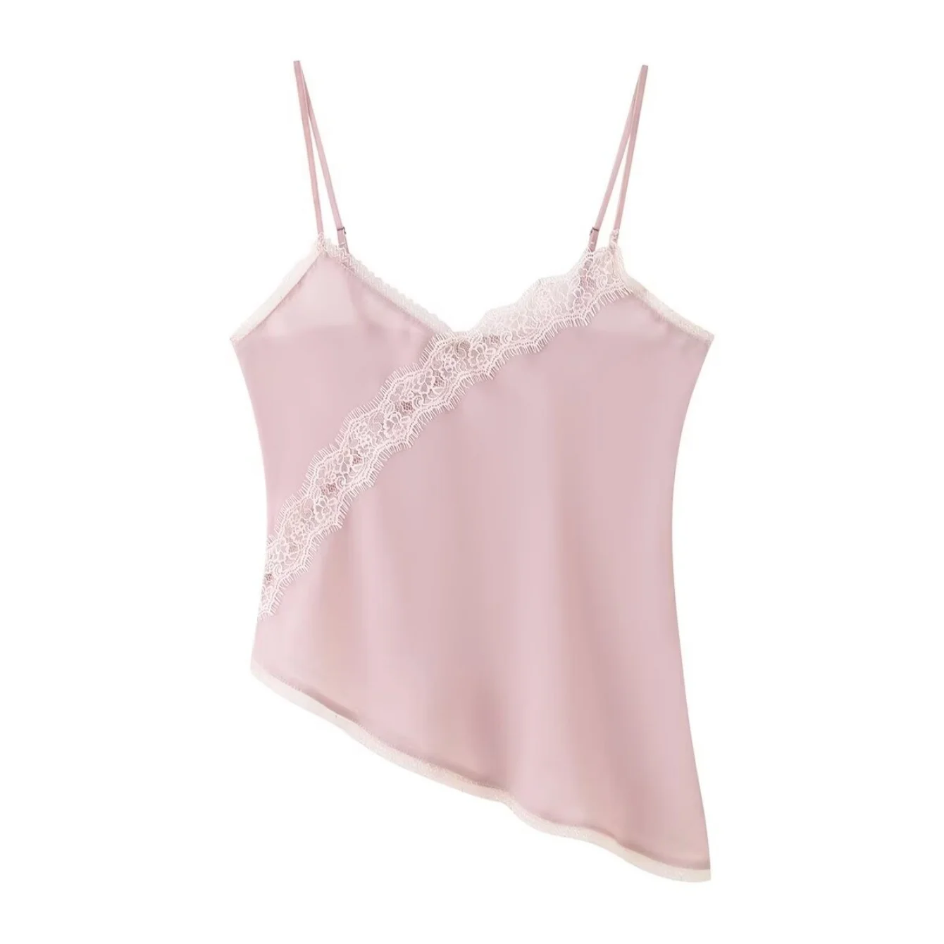 Women Elegant Temperament Satin Lace Trim Skirt Set Or Sex Spaghetti Strap Tanks Tops Or Slit Commuter Skirt Streetwear