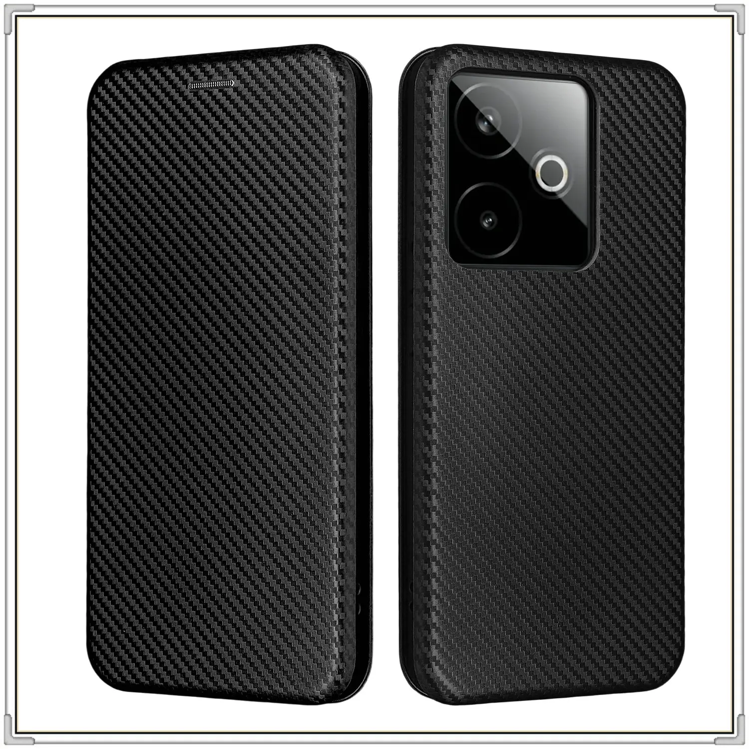 Luxury Carbon Fiber Leather Flip Case with Magnetic Closure