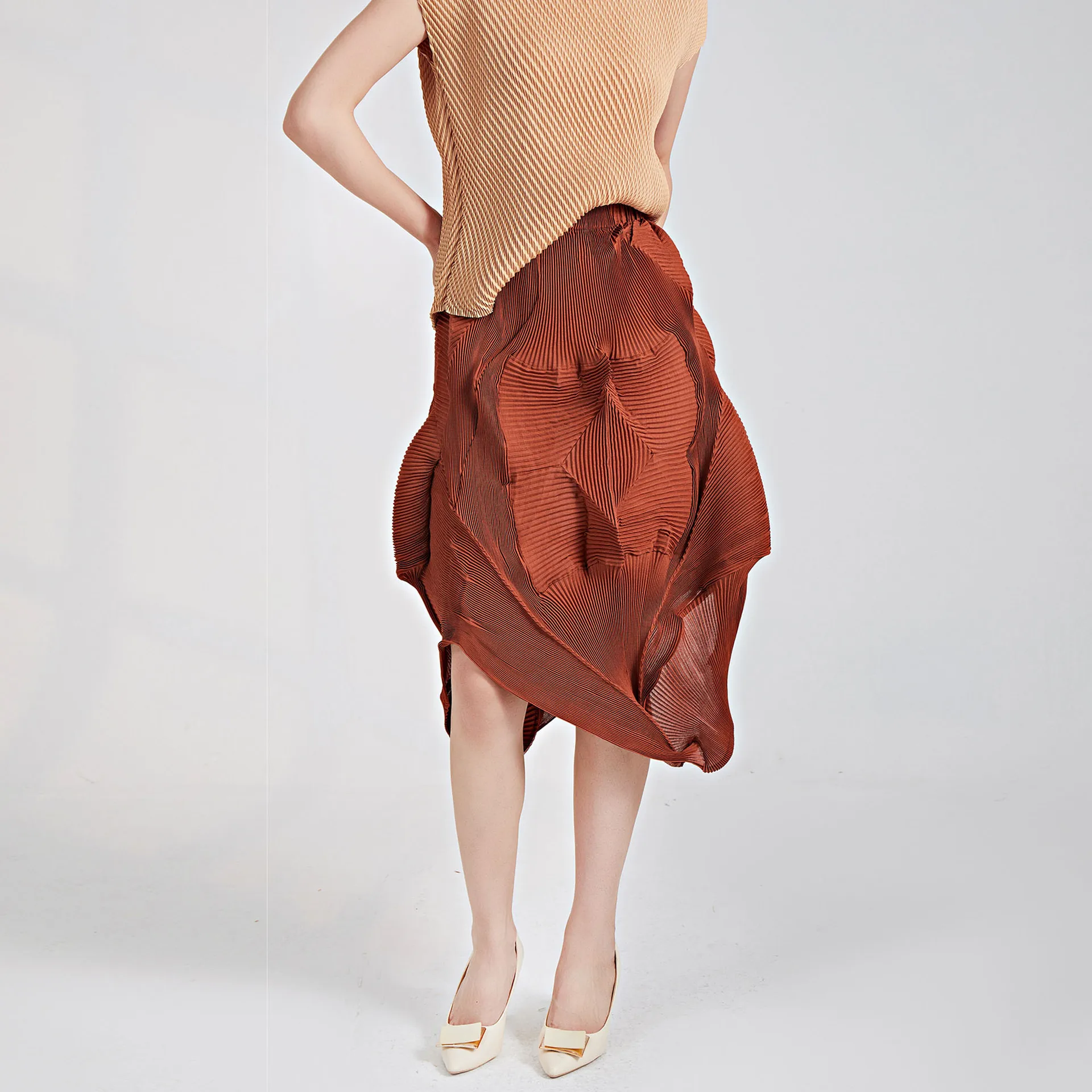 

Юбка средней длины Miyake's Нерегулярная, Плиссированная юбка, Плиссированная, Универсальная, Макси, Лето, Новинка, ПЛИЦЫ