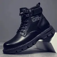 Men's High Top Faion oes Motorcycle And Ankle Boots Spring Autumn PU Leather ort Tube Inner Material Pig Skin
