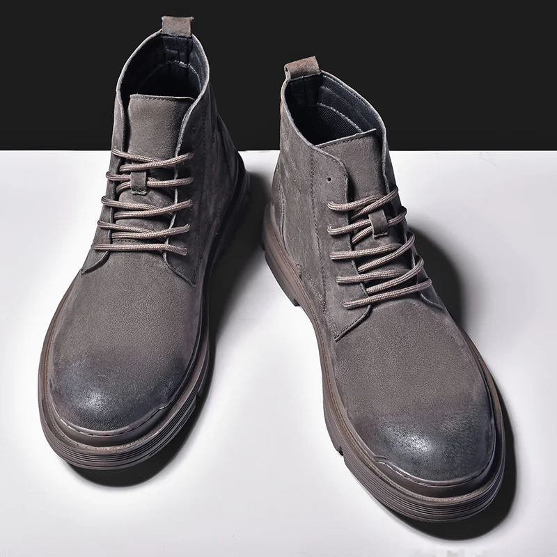 Man Ankle Boots Casual Elevator Shoes Lace-up Height Increase Insole for Men 6CM Taller Heel Lift Inserts Adjustable Shoes Lifts