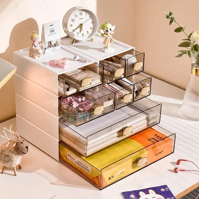 

Dormitory Supplies Stacked Student Multi Office Stationery Ins Grid Box Desktop Storage Transparent Drawer